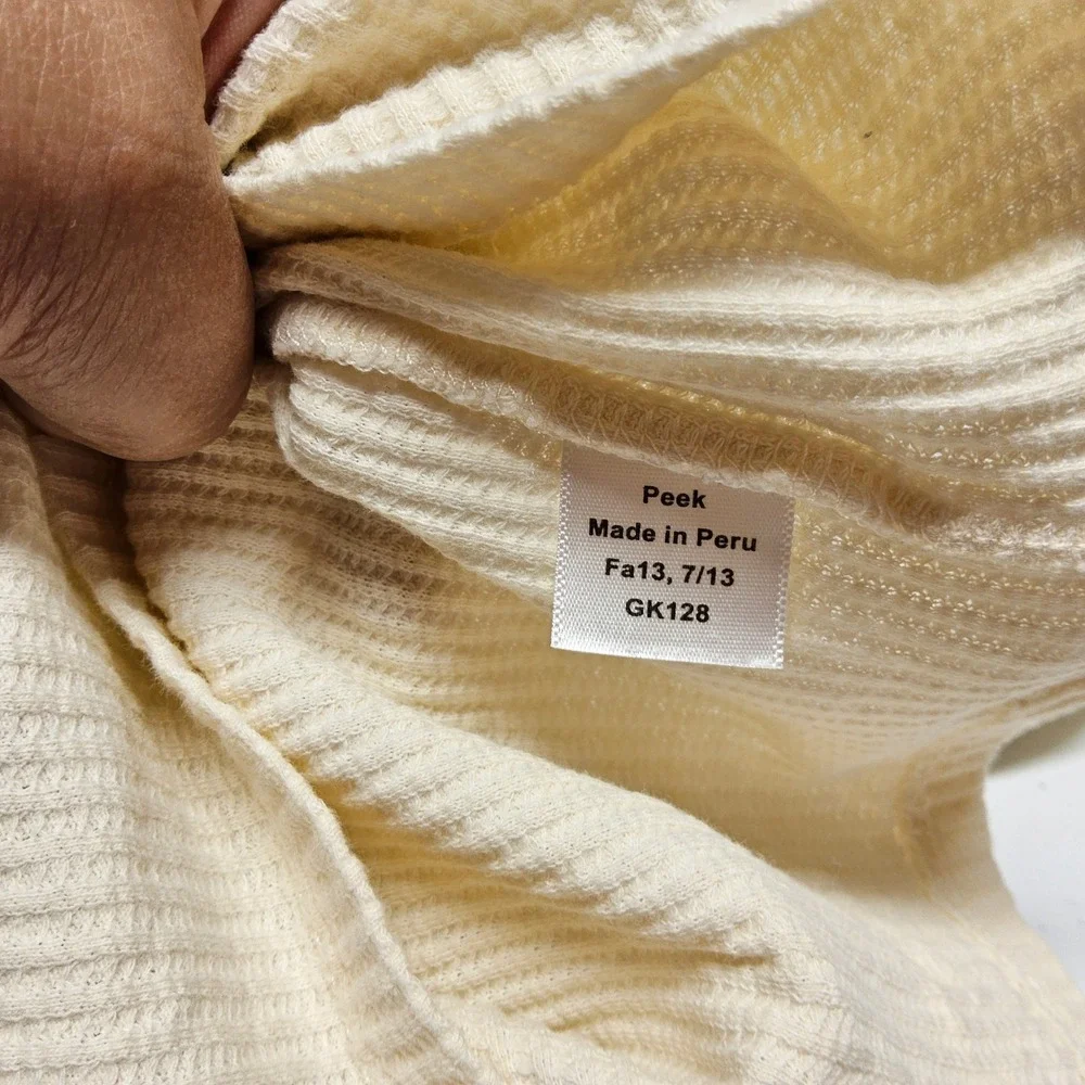 Peek Waffle Knit Thermal Kids Size M 6/7 Cream Graphic Inspirational Long Sleeve